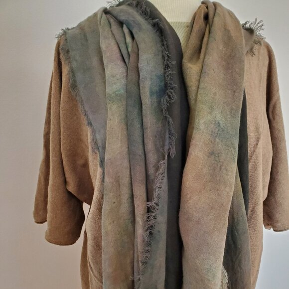 NEW Painted dyed silk cashmere scarf wrap beige black brown tan green gray blue - Picture 9 of 15